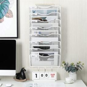 img 1 attached to EasyPAG Wall Mount File Organizer 8 Pocket Vertical Hanging File Folders Holder Paper Rack With Key Hooks For Office Home