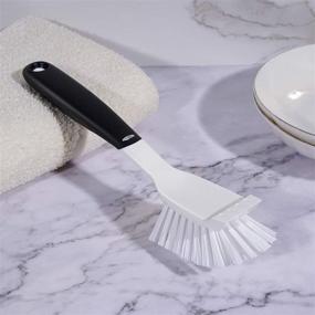 img 1 attached to 🧽 3 Pack Dish Brush with Built-in Scraper and Non-Slip Handle – Ideal Kitchen Scrub Brush for Dishes, Pots, Pans, Skillets, Sinks, and Bathroom Cleaning