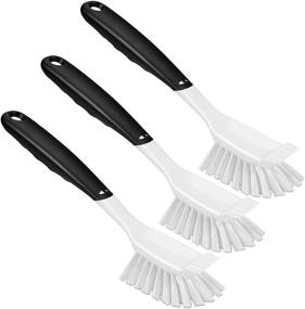 img 3 attached to 🧽 3 Pack Dish Brush with Built-in Scraper and Non-Slip Handle – Ideal Kitchen Scrub Brush for Dishes, Pots, Pans, Skillets, Sinks, and Bathroom Cleaning