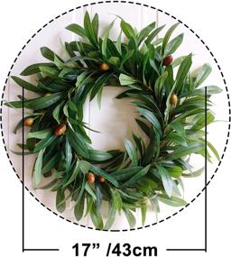 img 3 attached to 🌿 17-Inch Rustic Farmhouse Olive Leaf Wreath - Nearly Real, Greenery Faux Foliage Wreaths for Front Door, Welcome, Christmas - Green, Round, Outdoor & Indoor Use