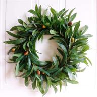 🌿 17-inch rustic farmhouse olive leaf wreath - nearly real, greenery faux foliage wreaths for front door, welcome, christmas - green, round, outdoor & indoor use логотип