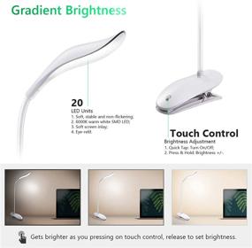 img 3 attached to 🔦 Miady 2-Pack Cordless Clip on Lamp with 20 LED Lights, Touch Control Stepless Dimming, Adjustable Brightness Reading Light for Eye-Care. USB Rechargeable with Built-in 1200mAh Battery - Portable and Convenient