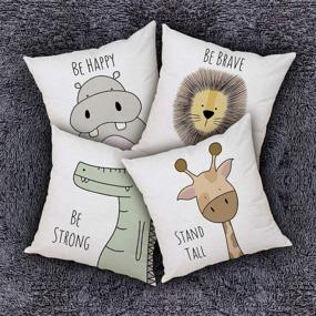 img 3 attached to 🐻 DUILE Cartoon Animal Pillow Covers: 18×18 Inch Set of 4 Kids Pillowcase in Cotton Throw Cushion Case – Perfect for Sofa Couch, Home Decor, School Cushions (Hippo, Giraffe, Lion, Crocodile)