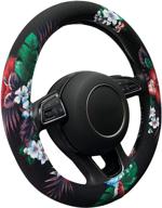 🌺 hawaii style binsheo auto car steering wheel cover – attractive flower design for women, girls & ladies – universal 15 inch size & slip-resistant cotton material (black) logo