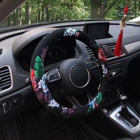 img 2 attached to 🌺 Автомобильное сиденье Hawaii Style Binsheo Auto Car Steering Wheel Cover - привлекательный цветочный дизайн для женщин, девушек и леди - универсальный размер 15 дюймов и материал из хлопка, устойчивого к скольжению (черный)