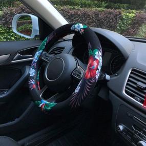 img 1 attached to 🌺 Автомобильное сиденье Hawaii Style Binsheo Auto Car Steering Wheel Cover - привлекательный цветочный дизайн для женщин, девушек и леди - универсальный размер 15 дюймов и материал из хлопка, устойчивого к скольжению (черный)