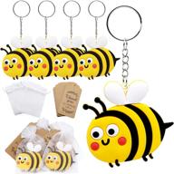 🐝 bee theme birthday party supplies - 24 sets of cute bee keychain goodie bag gifts with thank you card tag and white gift bags for kids' bee day party favors. perfect for baby shower giveaways! logo