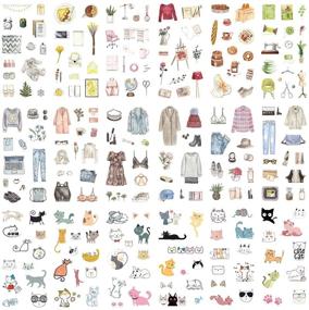 img 4 attached to Assorted 18 Sheets Stationery Sticker Set - Warm Home Household Display, Food, Fashion, Clothes, Dress, Makeup, Stuff, Kawaii Cat, Stationery Sticker for Diary, Album, Scrapbooking, DIY Craft, Handmade Decor, Label