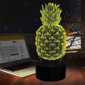 img 3 attached to 🍍 Ананасная 3D-иллюзия лампы LED-ночник для гостиной и спальни, декорирование, питание от USB, смена 7 цветов столешница для подачи освещения вечеринок, детский подарок на день рождения.