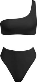 img 3 attached to 👙 One-Shoulder Bikini Top with High-Waisted Bottoms for Women - Two-Piece Swimsuit