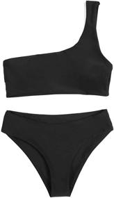 img 1 attached to 👙 One-Shoulder Bikini Top with High-Waisted Bottoms for Women - Two-Piece Swimsuit