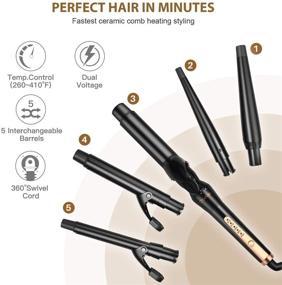 img 3 attached to 🌟 O'Bella 5-in-1 Curling Wands with Metal Handle - 0.5-1.25 Inch 5 Interchangeable Barrels - Hair Curler Set with Ceramic Tourmaline Coating - Dual Voltage - 5 Temperature Settings for Versatile Hairstyles