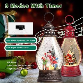 img 2 attached to Christmas Musical Snow Globe Lantern with Lighted Snowman Family, Water Glittering Swirling - 6H Timer, 8 Christmas Songs, USB or AAA Battery Operated - Ideal for Christmas Home Decoration