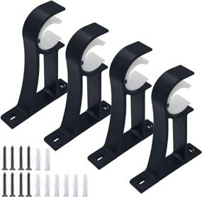 img 4 attached to 🔩 Heavy Duty Curtain Rod Bracket Holders - Single Decorative Rod Hooks Hanger for 1 to 1.2 Inch Drapes Rods, Black (Set of 4)