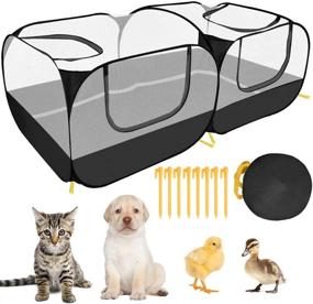 img 4 attached to Portable Small Animals Playpen with Detachable Bottom - Large Chicken Run Coop, Breathable Transparent Mesh Walls, Foldable Pet Enclosure for Puppy, Kitten, Rabbits - Indoor/Outdoor - SlowTon