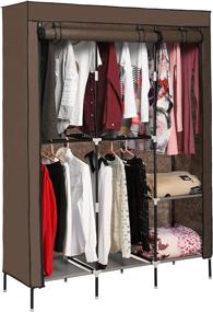 img 4 attached to 👚 OppsDecor Portable Clothes Closet Organizer - Coffee Brown Wardrobe Storage Closet with 5 Hanging Rack, Easy Assembly