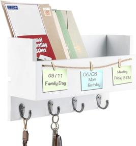 img 4 attached to 📚 Kakivan White Wood Floating Shelves with Memo Clips - Wall Mounted Key Holder Hooks, Coat Rack and Entryway Organizer for Letter Mail, Magazine, and More