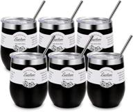 bastwe 6 pack stainless steel stemless wine tumblers: 12 oz double wall 🍷 vacuum insulated cups for champagne, cocktails, beer, coffee, and more (black) - with straws included! logo