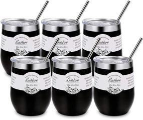 img 4 attached to Bastwe 6 Pack Stainless Steel Stemless Wine Tumblers: 12 oz Double Wall 🍷 Vacuum Insulated Cups for Champagne, Cocktails, Beer, Coffee, and More (Black) - with Straws Included!