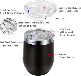 img 3 attached to Bastwe 6 Pack Stainless Steel Stemless Wine Tumblers: 12 oz Double Wall 🍷 Vacuum Insulated Cups for Champagne, Cocktails, Beer, Coffee, and More (Black) - with Straws Included!