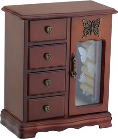 img 4 attached to 🌳 Sustainable Wood Jewelry Box with Makeup Organizer & 4-Drawer Storage – Women's Ring Holder, Necklace Carousel, Mirror – Brown