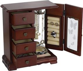 img 3 attached to 🌳 Sustainable Wood Jewelry Box with Makeup Organizer & 4-Drawer Storage – Women's Ring Holder, Necklace Carousel, Mirror – Brown