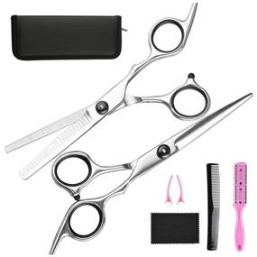 img 4 attached to Fcysy Professional Hair Cutting Scissors Thinning Shears Kit - Stylish 7 💇 Piece Barber Hairdressing Set in Leather Case for Women, Men, and Pet Grooming