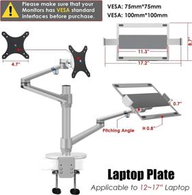 img 1 attached to 🖥️ 2 in 1 360 Degree Rotating Double Arm Laptop Stand and Monitor Holder for Desk - Black