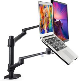 img 3 attached to 🖥️ 2 in 1 360 Degree Rotating Double Arm Laptop Stand and Monitor Holder for Desk - Black