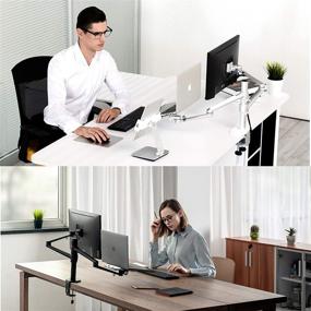 img 2 attached to 🖥️ 2 in 1 360 Degree Rotating Double Arm Laptop Stand and Monitor Holder for Desk - Black