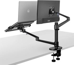 img 4 attached to 🖥️ 2 in 1 360 Degree Rotating Double Arm Laptop Stand and Monitor Holder for Desk - Black