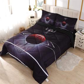 img 3 attached to 🏀 Wowelife Basketball Comforter Set - Queen Size - Black Pattern - 5 Piece Set with Comforter, Flat Sheet, Fitted Sheet, and 2 Pillow Cases - Basketball Black Design for Queen Beds