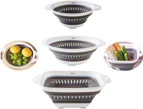 img 4 attached to 🥦 Collapse and Strain with Ease: Gray Collapsible Colander Set with Extendable Handles for Over the Sink Veggies/Fruit Straining - 3pcs