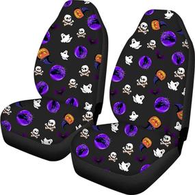 img 4 attached to 🎃 Coloranimal Halloween Pumpkin Print Car Seat Covers - Front Seats Only Set of 2: Universal Fit for Car Truck SUV