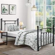 🛏️ vecelo twin size metal platform bed frame with headboard and footboard - sturdy steel slat support, no box spring needed, mattress foundation - easy to assemble, victorian style, matte black finish logo