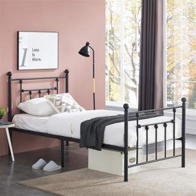 img 1 attached to 🛏️ VECELO Twin Size Metal Platform Bed Frame with Headboard and Footboard - Sturdy Steel Slat Support, No Box Spring Needed, Mattress Foundation - Easy to Assemble, Victorian Style, Matte Black Finish