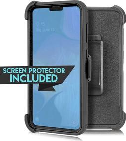 img 1 attached to 📱 Rugged & Stylish: Samsung Galaxy A20/A30/A50 Case with Belt Clip, Kickstand, and Screen Protector (Black)