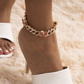 img 3 attached to Ingemark Shiny Rhinestone Butterfly Anklet: Stylish Cuban Link Bracelet for Women & Teen Girls - Perfect for Music Parties, Raves, and Fashion Enthusiasts!