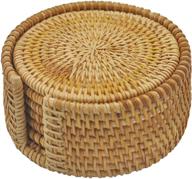 🔵 handwoven rattan coasters - stylish cup base plates & insulated hot pads - kitchen & dining room accessories (rattan, 4" round) logo