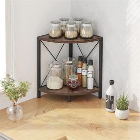 img 3 attached to 📚 Snughome Rustic Corner Shelf: 2 Tier Freestanding Organizer for Kitchen Counter & Living Room - 13’’ /L x 13’’ /W x 16.1’’ /H