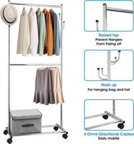 img 2 attached to 👕 Vontreux Clothes Garment Rack - Adjustable Rolling Clothing Organizer with Wheels, Chrome