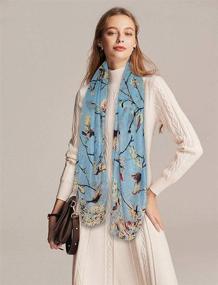 img 2 attached to 🌸 GERINLY Lightweight Women's Floral Birds Scarf: Print Cotton Holiday Scarves and Wraps