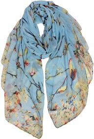 img 4 attached to 🌸 GERINLY Lightweight Women's Floral Birds Scarf: Print Cotton Holiday Scarves and Wraps