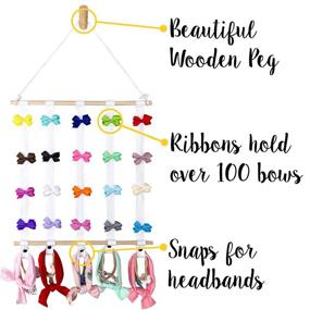 img 3 attached to 🎀 Hair Bow Holder Organizer for Girls - White Cotton Ribbons - Hair Accessories Storage Display - Stylish Decoration for Girls Room - Baby and Toddler Headband, Hair Tie, Clip, Bow Organizers