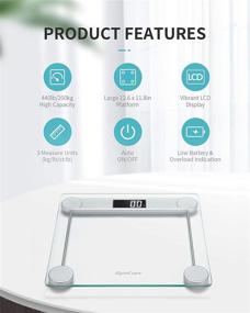 img 2 attached to 🌟 GymCope Digital Bathroom Scale: High Precision Step On Scale for Body Weight (440lbs/200kg) - LCD Backlit, Tempered Glass Platform, Tape Measure, Batteries Included (Silver)