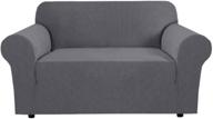 🛋️ stretch couch cover loveseat slipcover with elastic bottom - textured checked jacquard fabric (gray, loveseat 58"-72" wide) logo