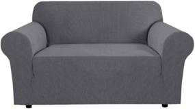 img 4 attached to 🛋️ Stretch Couch Cover Loveseat Slipcover with Elastic Bottom - Textured Checked Jacquard Fabric (Gray, Loveseat 58"-72" Wide)