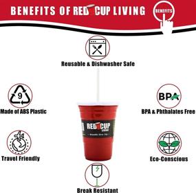 img 2 attached to 🍻 Reusable Red Plastic Party Cups with Lid and Straw – 24 oz – Extra Sturdy, BPA-free, Washable – Perfect for BBQs, Camping, and Parties – Red Cup Living