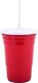 img 4 attached to 🍻 Reusable Red Plastic Party Cups with Lid and Straw – 24 oz – Extra Sturdy, BPA-free, Washable – Perfect for BBQs, Camping, and Parties – Red Cup Living