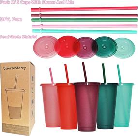 img 3 attached to 🥤 Tumbler with Straw and Lid - Reusable Plastic Cups (5 Pack, 24oz) - Ideal for Iced Coffee, Travel, and Parties